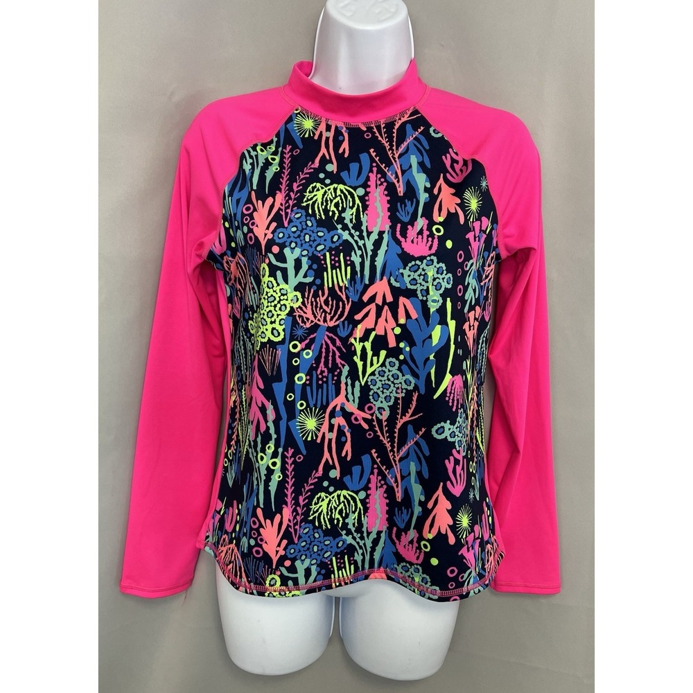 Lands end Swim Top Sz XL (14-16) Slim Rashguard Swimsuit Colorful‎ Long Sleeves